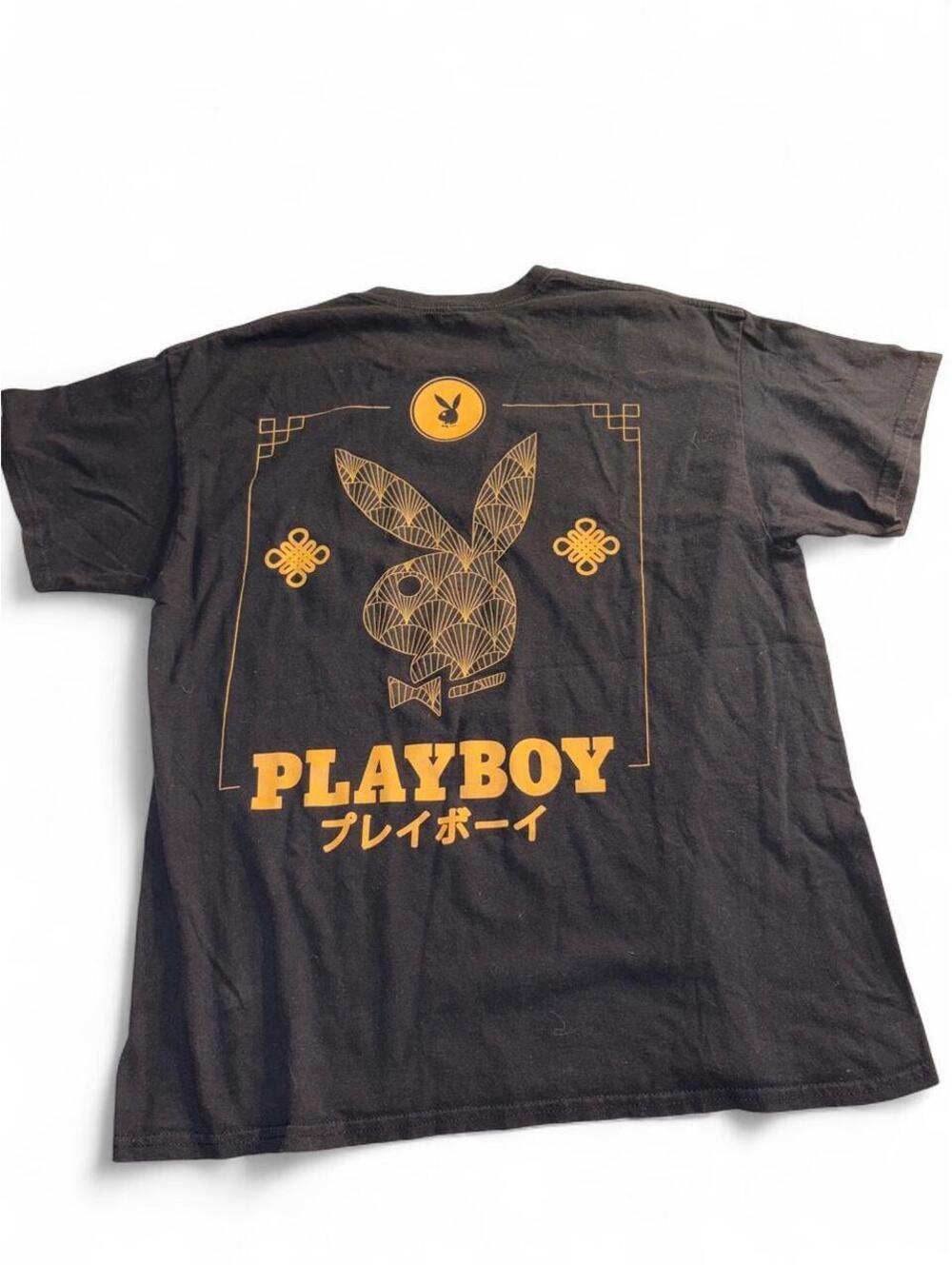 Playboy Men's Japanese Kanji/Katakana Graphic T-Shirt - Black - Size L